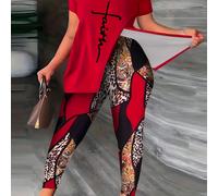 TEMU Urban Edge, Conjunto de Dos Piezas para Mujer con Estampado Geométrico Chic - Inclinado de Moda & Pantalones Ajustados, para y Verano - Casual de Moda