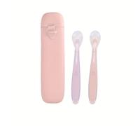 TEMU Utensilios para Niños con Estuche de Almacenamiento, Juego de Cucharas de Silicona para la Infantil, Cucharitas LED para el Destete , Entrenamiento de Alimentación para Bebés y Pequeños