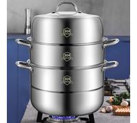 TEMU Vaporera de Acero Inoxidable SUS304, Cesta de Tres Niveles de Gran Capacidad para Uso Doméstico, Olla Multiusos para Cocinar Empanadillas, Bollos, y Cocina China