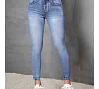 TEMU Vaqueros elásticos de cintura para mujer, de tejidos, poliéster, elastano, corte , lavables a máquina, larga, uso para , tiro , cierre de cremallera, .