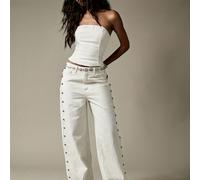 TEMU Vaqueros Rectos Blancos para Mujer 2025 /Verano/Otoño Pantalones Largos de Tiro Medio Sin Elástico - Tachuelas Minimalistas Casuales Ajuste Alargador de Piernas