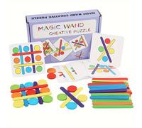 TEMU Varita mágica de madera, rompecabezas - Juego de construcción de y para mayores de 3 años, juguete educativo de aprendizaje , piezas mezclados, actividad STEM