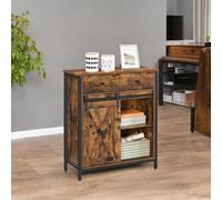 TEMU VASAGLE Armario de Almacenamiento, aparador y Mueble de TV, Mueble de Piso con 1 cajón y Puerta corrediza de , marrón y Negro