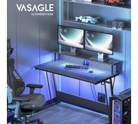 TEMU VASAGLE Escritorio para con Luces LED y de Corriente Incorporadas, Escritorio con Estante para 2 Monitores, Mesa para Oficina Dormitorio, 60 x 120 x 76 cm