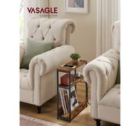 TEMU VASAGLE Mesa Auxiliar con Multienchufe, Mesa Auxiliar Estrecha Estantes, Mesa para Espacios Pequeños con Revistero, para Salón, Dormitorio