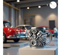 TEMU Vaso de Café con Diseño de Motor V8 - Taza Artesanal Duradera para al Automóvil, Regalo para Mecánicos y Amantes del Racing, Bebida Decorativa Vintage de Motores