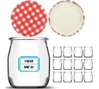 TEMU Vasos Yogurtera para Yogur y Postre de Cristal de 150 ml con Metálica - tarros de vidrio Para Yogur, Natillas, Pudding, - Frasco para Microondas y Lavavajillas - Etiquetas