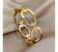 TEMU Vendiendo nueva pulsera de acero inoxidable 316L con hebilla circular bañada en oro de 18K