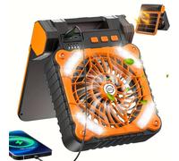 TEMU Ventilador de camping con energía solar y luz LED - Recargable por USB, velocidad, portátil para al , multifuncional, resistente, material ABS, acabado y batería incorporada.