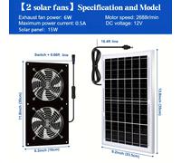 TEMU Ventilador de escape solar de 15W | Gran flujo de aire con persiana de respaldo para invernadero, áticos, gallineros, garaje, sótano | Panel solar, voltaje de funcionamiento ≤36V, sin batería