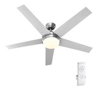TEMU Ventilador de Techo BAKAJI con 5 Páginas de Madera, Luz LED de 60, 20W, 3 Velocidades con Temporizador, Cambio de Color, Control Remoto, Diámetro de 132 cm, Plateado