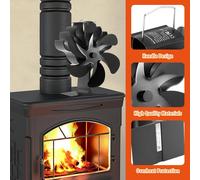 TEMU Ventilador Silencioso para Estufa de Leña con 6 , Ventilador Grande para Chimenea de Leña para Uso Doméstico - Aluminio, Acabado