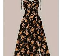 TEMU Vestido A-Line con Estampado Floral para Mujer Y2K - , Lavable a Máquina, Elegante y Casual para Fiestas , Silueta Ajustada