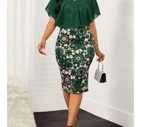 TEMU Vestido ajustado con cuerpo de malla con de estampado floral, elegante vestido con mangas de capa, ropa de mujer para vestir elegante