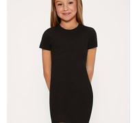 TEMU Vestido Ajustado de Corta en Negro para Niñas Elegantes - Elástica de Poliéster y Spandex, Lavable a Máquina, para Uso Casual de /, Ropa para Niñas