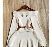 TEMU Vestido ajustado estilo francés con un dobladillo con volantes que realza , con un look y , diseño con hombros descubiertos y una silueta corta sin cinturón.