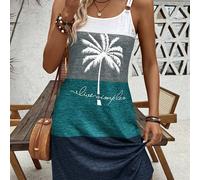 TEMU Vestido ajustado sin con estampado de tropical para mujer - Estilo casual con tirantes ajustables, diseño verde y azul , tejido de poliéster para un cuidado fácil y .