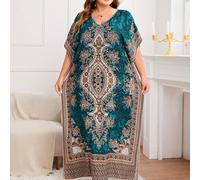 TEMU Vestido Bohemio de Vacaciones para Mujer Talla Grande con Estilo Abaya del Medio , Plus Size Europeo y Americano