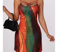 TEMU Vestido Casual de Mujer con Estampado Geométrico y Cruz Frontal - Vestido para Verano, Cuello , Tela Lavable a Máquina y No Transparente, Ideal para Salidas Elegantes