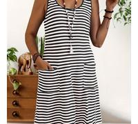 TEMU Vestido Chaleco Holgado de Cuello a Rayas y para Mujer Talla Grande, Ajuste Delgado, Se Sugiere Elegir Una Talla Más Grande para un Ajuste Suelto, Accesorios No Incluidos