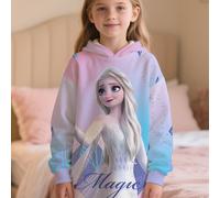 TEMU Vestido con Capucha de Disney Frozen Elsa - una Base Degradada en Rosa y con un Diseño de Elsa, Resaltado por "Mágico", un Helado de Sueño - El Diseño con Capucha se de de Como al Uso Diario