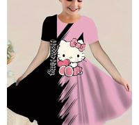 TEMU Vestido con estampado Sanrio y diseño de Hello Kitty, manga corta, y lindo para niños