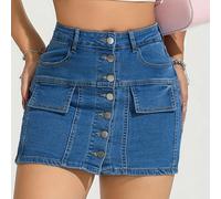 TEMU Vestido Corto Sexy y Chic para Mujer - Tejido Elástico No Transparente, Cintura Media con Botones, Conjunto para Fiestas, Oficina o Uso Diario - Lavable a Máquina, Shorts , Ropa Festiva