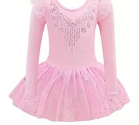 TEMU Vestido de baile para niñas con largas de malla, un diseño ajustado adornado con diamantes brillantes