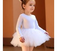 TEMU Vestido de ballet mini de larga con lentejuelas de color sólido para niñas, conjunto para práctica de baile, falda de tul de ballet para actuación