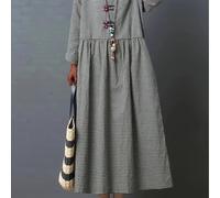 TEMU Vestido de Cuadros Talla Grande, Larga y Cuello Casual para Mujer, Ropa Plus Size sin Accesorios /Otoño