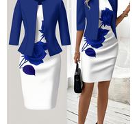 TEMU Vestido de Cuello con Estampado de Rosas Azules, Estilo Casual para Otoño e Invierno, Conjunto de Traje