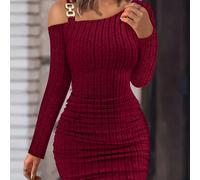 TEMU Vestido de hombros inclinados con , vestido mini de larga liso para fiesta, ropa de mujer para vestir de fiesta