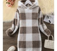 TEMU vestido de invierno un diseño con estampado de cuadros de dos colores y largas, lo que lo elegante y para usar al aire de frío.