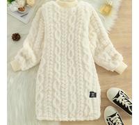 TEMU Vestido de larga a rayas de forro polar con cuello de color liso a , para uso casual de otoño e invierno, que a las rodillas