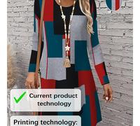 TEMU Vestido de Larga Casual para Mujer, Estampado Geométrico de Bloques de Color, Cuello , Largo Midi, A-Line, Top de Otoño e Invierno, y Elegante para Vacaciones