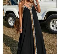 TEMU Vestido de larga de talla grande con patchwork geométrico y tirantes elegantes.