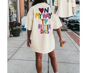 TEMU Vestido de Manga Corta para Mujer "En a Mejores Días" con Estampado en - Cuello , Corazones Coloridos, Ajuste , Lavable a Máquina, Tela Transpirable y Cómoda para y Verano