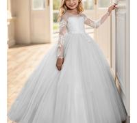 TEMU Vestido de Niña con Flores, Vestido de Princesa de Larga para Baile de Navidad, Medición de Largo Frontal