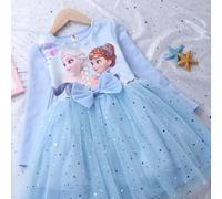 TEMU Vestido de Niñas Disney Elsa y Anna Frozen - Vestido de Larga con Falda de Tul y Estampados de Elsa/Anna, Ideal para Fiestas de , y Uso Diario (Lavable a Máquina)