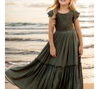 TEMU Vestido de noche para niñas grandes con encaje floral y dobladillo fruncido Vestido maxi de princesa de Vestido de fiesta para niños de actuación de piano