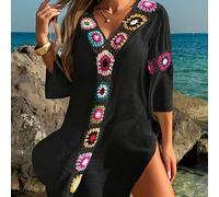 TEMU Vestido de playa para mujer de talla grande, casual, bohemio, a con crochet, de cuello en V, holgado, acampanado, acampanada, larga, vestido , cubre bufanda
