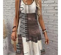 TEMU Vestido de Tirantes con Cuello , Estampado Completo de Pintura Elegante para Vacaciones, Bloques de Color y Gráficos Geométricos, Transpirable, Vestido Casual sin , Vestido Midi en A para Mujer
