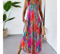 TEMU Vestido de tirantes con cuello estampado completo, estilo vacacional con dobladillo curvado sin mangas para y , ropa de mujer