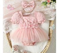 TEMU Vestido de tul con flores bordadas elegantes para niñas, traje de princesa con detalles de aplicaciones, tejido de poliéster 100% tejido, ajuste regular - fibra , para exterior