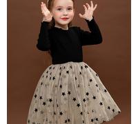 TEMU Vestido de tul de niñas con estrellas, parches y largas casuales para y outfit de vacaciones