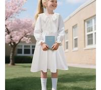 TEMU Vestido Elegante con Botones para Niñas - Larga, Ropa Formal y Escolar de /Otoño/Verano, Tejido No Elástico, Lavable a Máquina, Diseño y Duradero, Ideal para Fiestas o Uso Diario