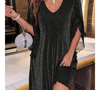 TEMU Vestido Elegante de Mujer con Escote en V - Traje para Noches Formales, Acampanadas y Tejido Elástico para Especiales - Formal para Todas