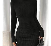 TEMU Vestido Elegante de Mujer Tipo Smoking - Larga Elástica, Ajustado, Para Fiestas y Oficina, Lavable a Máquina, Téxtil Texturizado, Ideal para Otoño/Invierno, Noche o Trabajo