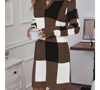 TEMU Vestido elegante la con un colorido diseño de patchwork y un cuello en V, que una silueta ajustada.