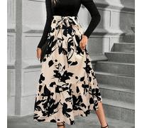 TEMU Vestido Elegante Maxi en A con y Estampado Floral Dorado/Beige - Vestido Largo Fluído para Invitadas de Boda, Gala o Fiestas Semi-Formales - Lavable a máquina. Ideal /Otoño